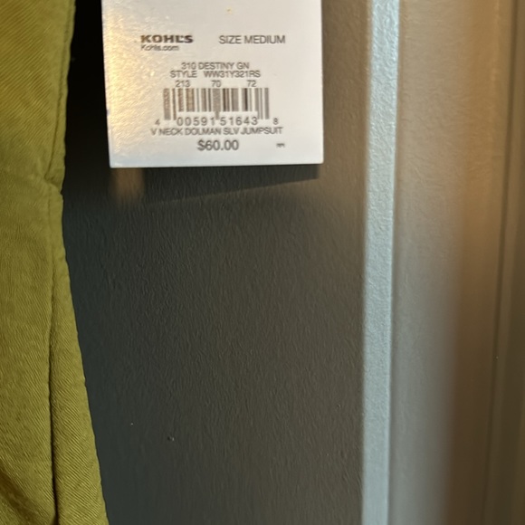 Nine West NWT -Chiffon like material earth-tone green jumpsuit by in size medium - Picture 5 of 7